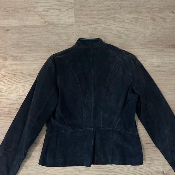 Vintage Sharif western women's suede jacket navy with turquoise accent - Picture 7 of 8